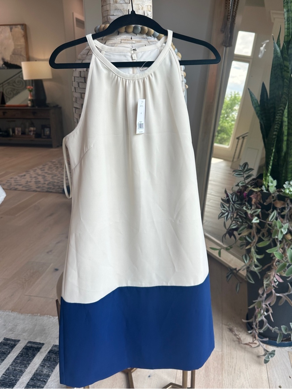 Banana Republic Cream and Navy Sleeveless Midi Colorblock Dress